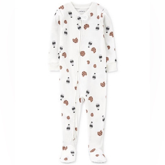 Carter's Zip One-Piece 100% Cotton Footed Pajamas Milk & Cookies Print 3T - Picture 1 of 5
